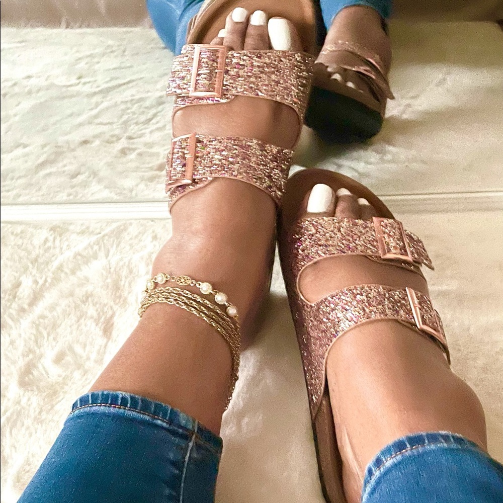 Rose Gold Multi-Color Glitter Slide Sandals